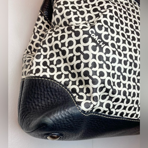 Coach Penelope Op Art Signature Leather Shoulder Handbag in black and white - Picture 6 of 12